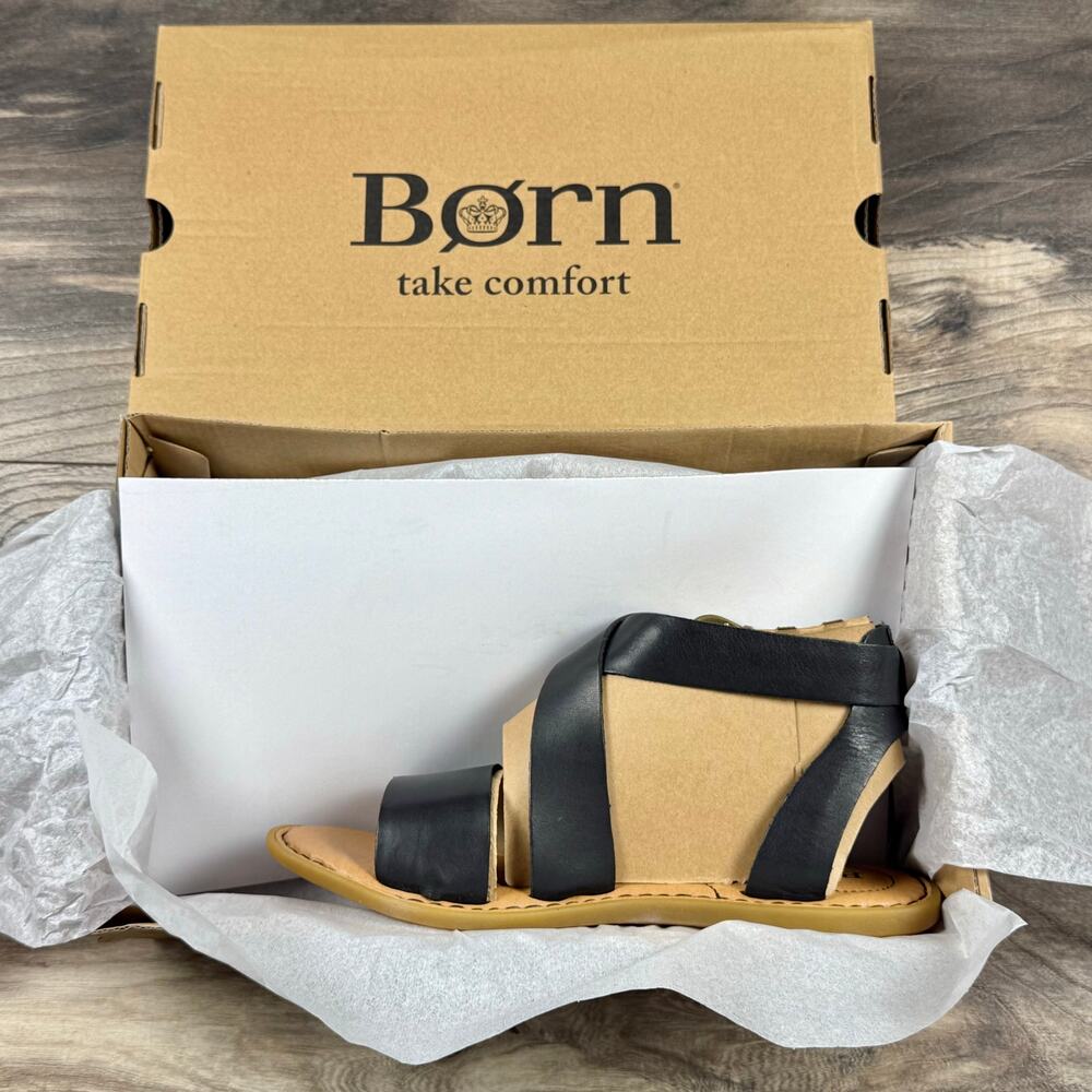 NIB Born Neil 9M Black Leather Gladiator Strappy Flat Sandals - Picture 10 of 12